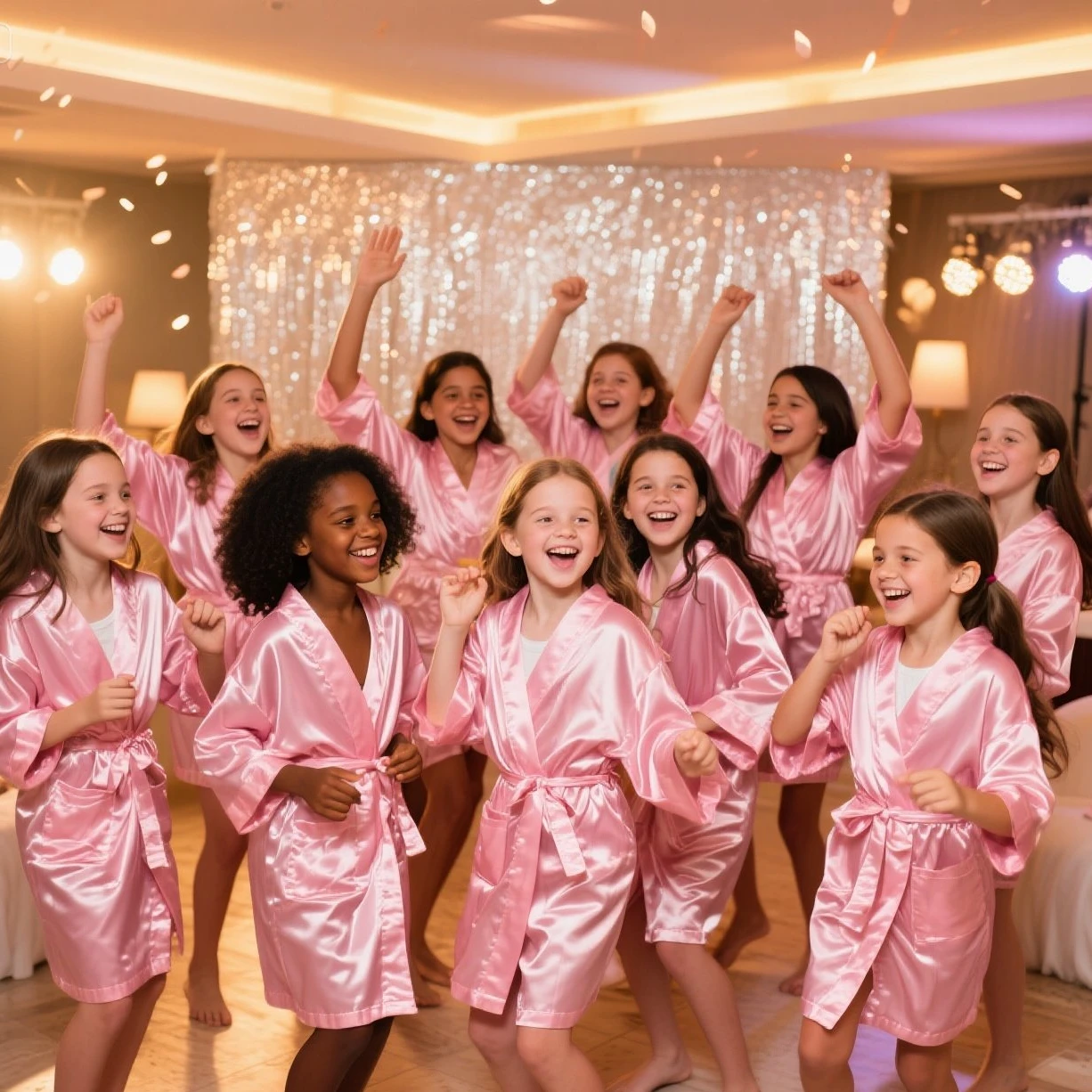 72/6pc Kids Satin Robes Spa Party for Girls DIY Slumber Kimono Robe Sleepover Party Favors with Gift Bags Slippers for Birthday - Imagen 2
