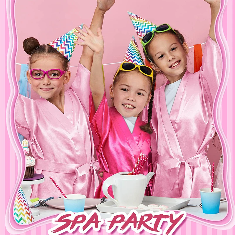 72/6pc Kids Satin Robes Spa Party for Girls DIY Slumber Kimono Robe Sleepover Party Favors with Gift Bags Slippers for Birthday - Imagen 4