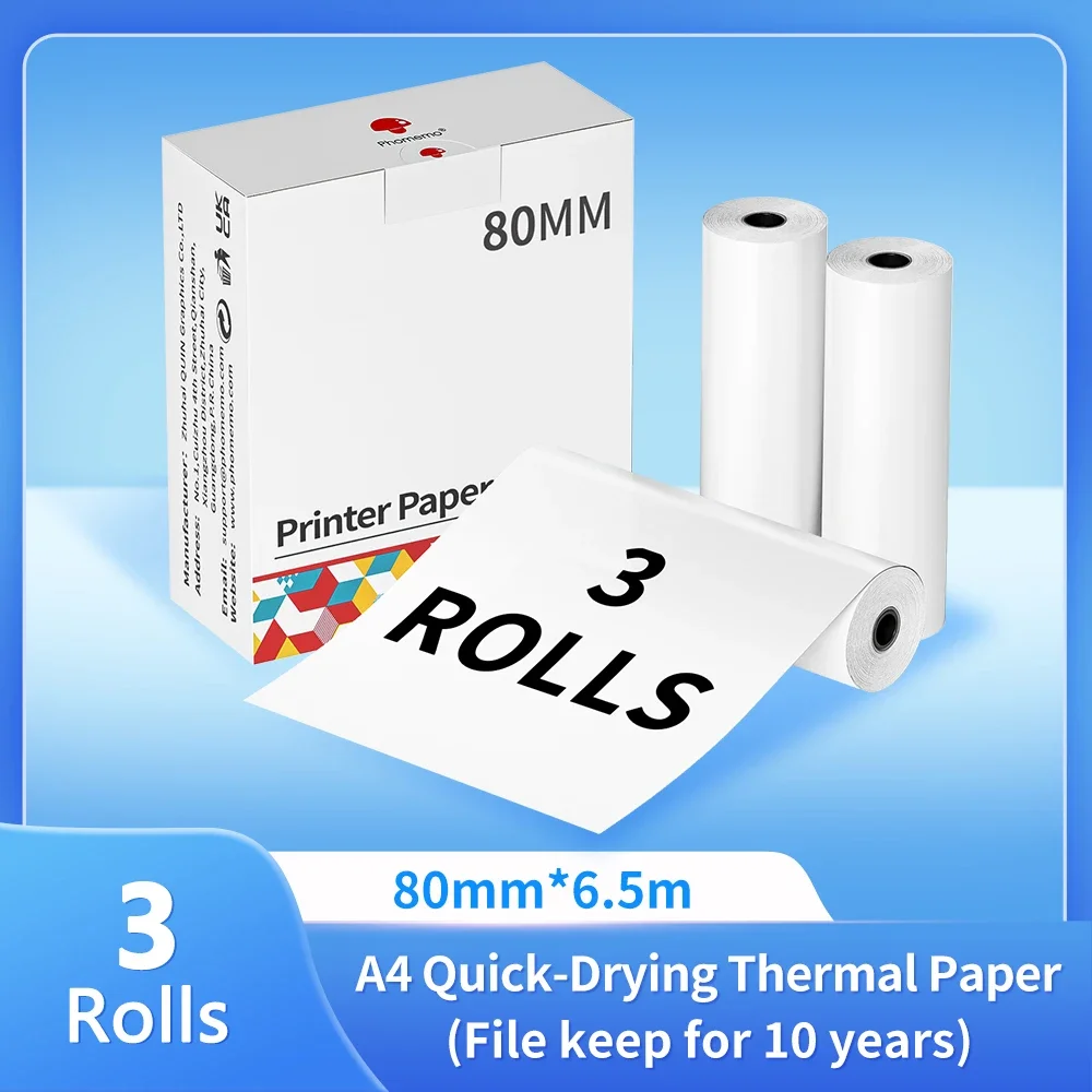 Phomemo-papel térmico para impresora, papel térmico continuo de secado rápido, tamaño de letra A4, M08F, M832, M834, M835, 50/80/110mm - Imagen 15