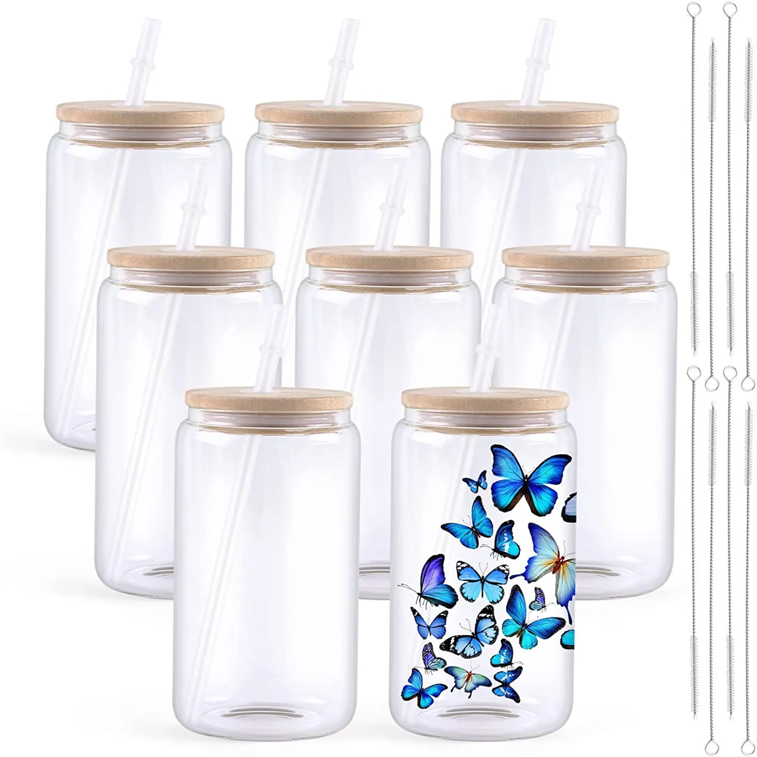 HTVRONT 8/4 Pack 16OZ Clear/Frosted Glass Sublimation Tumblers with Bamboo Lid Sublimate Tumbler Blanks DIY for Iced Coffee Cups - Imagen 11