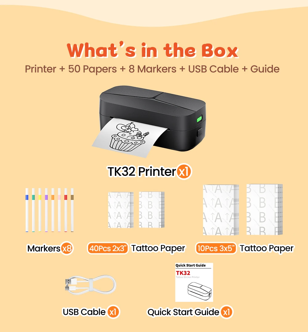 Phomemo TK32, Máquina de Tatuajes Temporales, Impresora Térmica Bluetooth, Kit de Tatuajes Personalizados con Marcadores y Papel para Niños y Adultos - Imagen 12