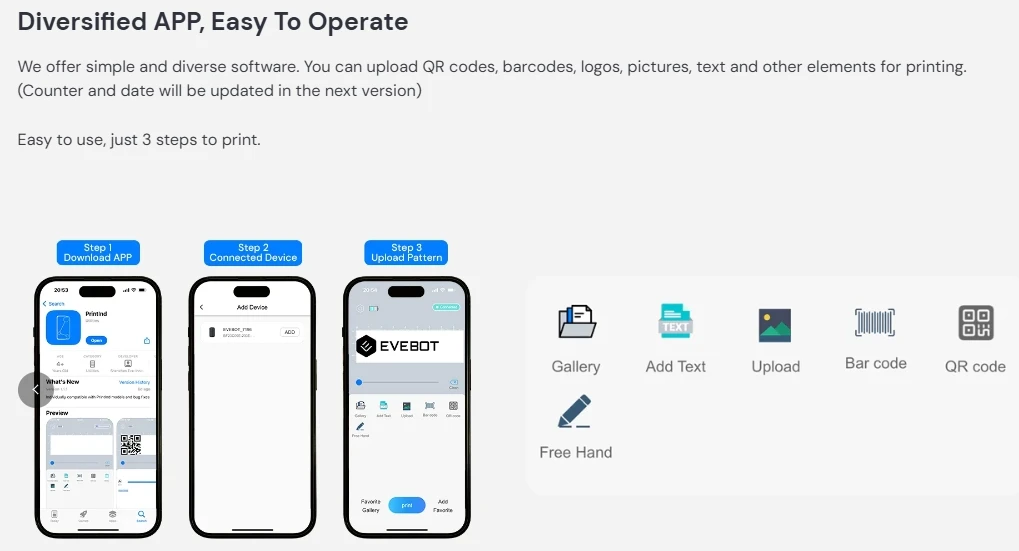 EVEBOT PRINTIND Impresora de inyección de tinta industrial portátil Mini impresora inteligente inalámbrica Bluetooth Tinta de secado rápido (tinta permanente) - Imagen 29