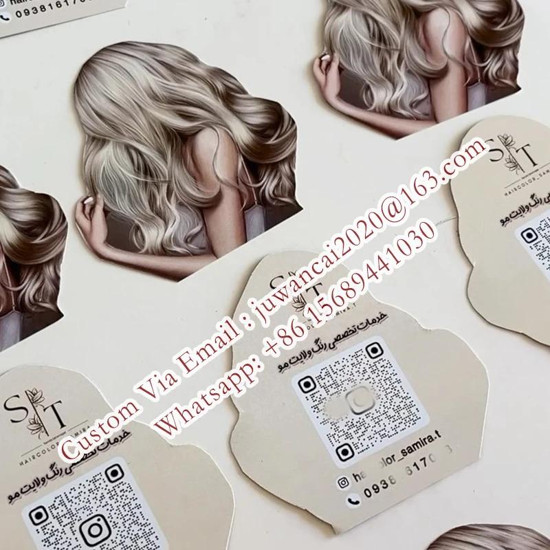 Tarjetas de visita personalizadas con corte especial para salón de belleza, tarjetas de fidelización con código QR, tarjetas de descuento, tarjetas promocionales, folletos con logotipo - Imagen 2