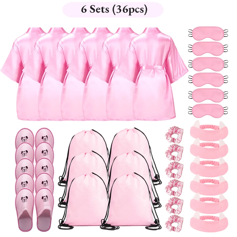 72/6pc Kids Satin Robes Spa Party for Girls DIY Slumber Kimono Robe Sleepover Party Favors with Gift Bags Slippers for Birthday - Imagen 13