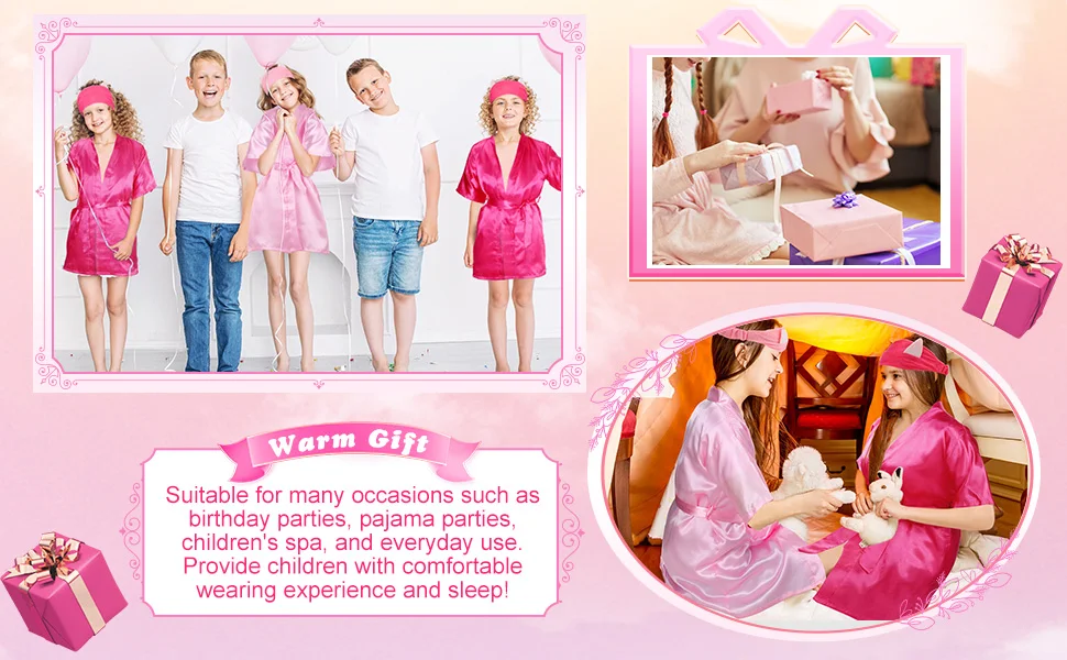 72/6pc Kids Satin Robes Spa Party for Girls DIY Slumber Kimono Robe Sleepover Party Favors with Gift Bags Slippers for Birthday - Imagen 22