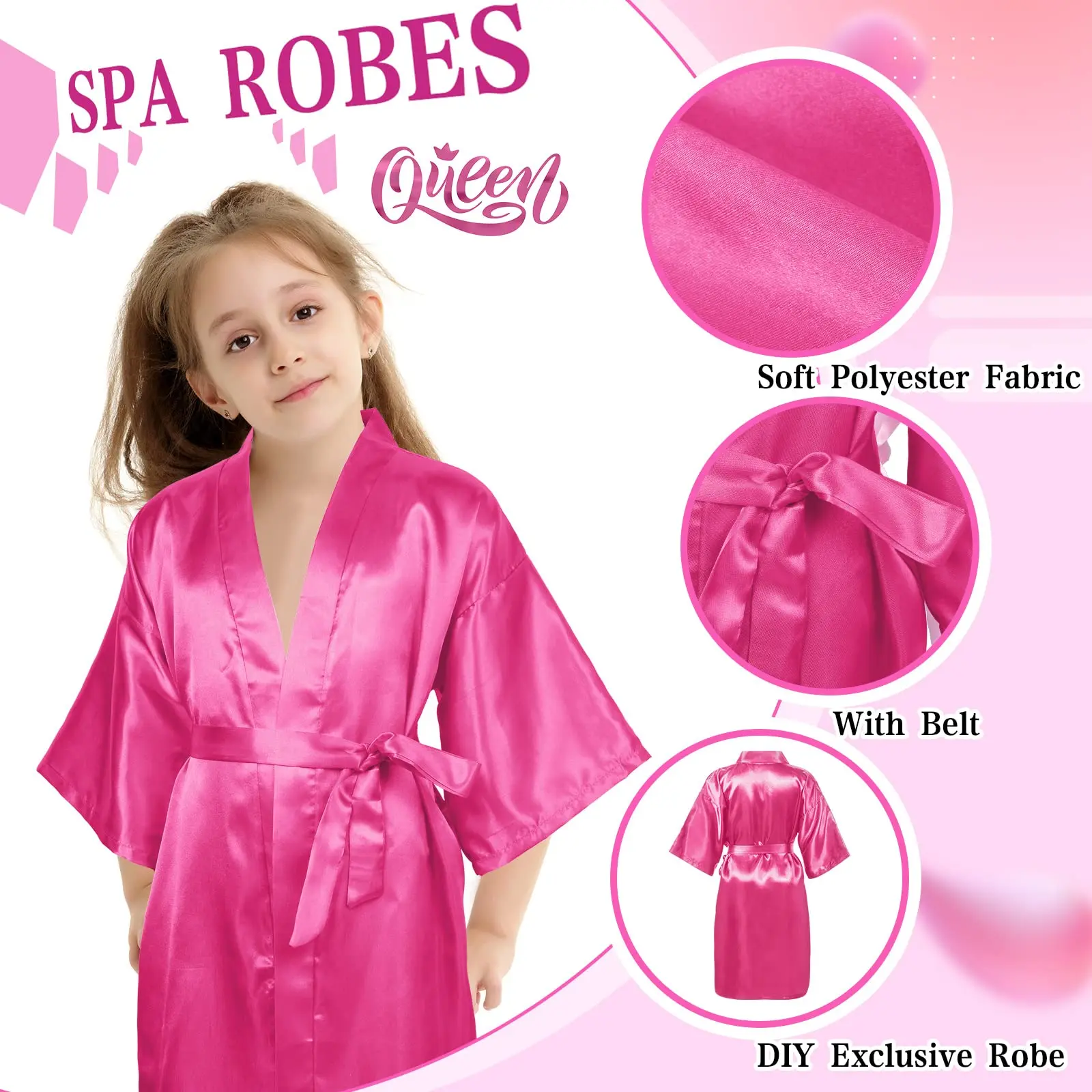 72/6pc Kids Satin Robes Spa Party for Girls DIY Slumber Kimono Robe Sleepover Party Favors with Gift Bags Slippers for Birthday - Imagen 27
