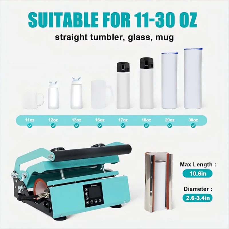 Impresora de Transferencia Térmica para Tazas de 11-30 oz | Impresión de Diseño Personalizado para Tazas Aisladas de Lados Rectos y Tazas de Café | Calentador Eléctrico 220V/110V - Imagen 3