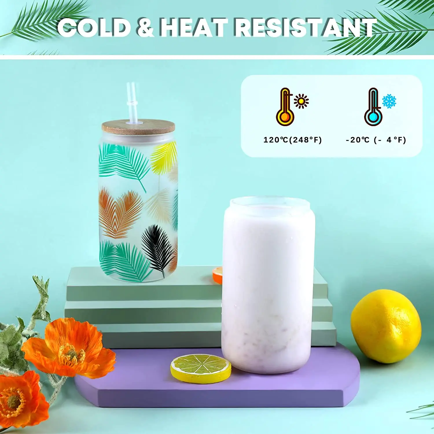 HTVRONT 8/4 Pack 16OZ Clear/Frosted Glass Sublimation Tumblers with Bamboo Lid Sublimate Tumbler Blanks DIY for Iced Coffee Cups - Imagen 14